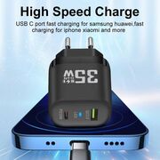 Încărcător de priza GaN, 1 x USB QC3.0, 1 x USB Type-C PD 35W, Quick Charge, Indicator LED, Compact și Universal - negru