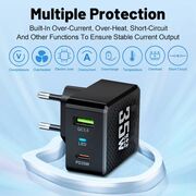 Încărcător rapid premium pentru priza 35W, Tehnologie GaN, 1 x USB Type-C & 1 x USB 3.0 Quick Charge, Fast Charging, Indicator LED, Compatibil Universal – Putere și Eleganță la Superlativ - negru