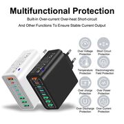 Încărcător Multifuncțional de priza 4 x USB, 4 X Type-C, Fast Charging, 65W, Fast Charging, Protecție Avansată, Compatibil Universal alb