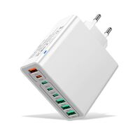 Încărcător Multifuncțional de priza 4 x USB, 4 X Type-C, Fast Charging, 65W, Fast Charging, Protecție Avansată, Compatibil Universal alb