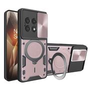 Husa pentru  OnePlus 13R cu protecție pentru cameră și suport magnetic integrat Ring Shockproof, Roz neon