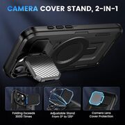 Husa pentru  iPhone 15 Pro Max compatibla MagSafe, Rugged Shockproof Magnetic, Camera Cover, Built-in Kickstand - Negru