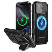 Husa pentru  iPhone 16 Pro Max compatibla MagSafe, Rugged Shockproof Magnetic, Camera Cover, Built-in Kickstand - Negru
