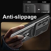 Set 360: Folie din sticla + Husa pentru  Samsung Galaxy A56 Ring Armor Kickstand Tough Rugged Cover cu protectie camera, Negru royal