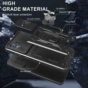 Set 360: Folie din sticla + Husa pentru  Samsung Galaxy A56 Ring Armor Kickstand Tough Rugged Cover cu protectie camera, Negru royal