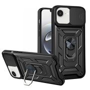 Husa pentru  iPhone 16e Ring Armor Kickstand Tough Rugged Cover cu protectie camera, Negru