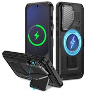 Husa pentru Samsung Galaxy S24 FE compatibla MagSafe, Rugged Shockproof Magnetic, Camera Cover, Built-in Kickstand - Negru