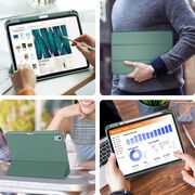 Husa pentru iPad 11 2025 11 inch Soft Shell cu functie wake-up/sleep si compartiment pentru Apple Pen, tip stand, protectie 360, verde inchis