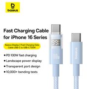 Cablu tip C cu display, Fast Charging, Type-C la Type-C, Digital Display, 100W, 2m, albastru Baseus, P10382702311-01