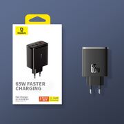 Incarcator priza Baseus - wall charger cube pro (p10152301113-00) - fast charger, 2x type-c, usb, 65w - negru