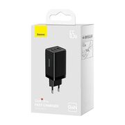 Incarcator priza Fast Charge 3in1 Baseus GaN5 Pro, 2xType-C, USB, 65W, cu Cablu Type-C la Type-C, 100W, 1m, negru