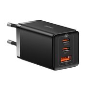 Incarcator priza Fast Charge 3in1 Baseus GaN5 Pro, 2xType-C, USB, 65W, cu Cablu Type-C la Type-C, 100W, 1m, negru