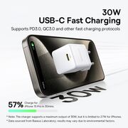 Incarcator priza Baseus - wall charger palm (p10111605213-01) - fast charger, cu cablu type-c la type-c, 30w, 5v/3.0a, 1m - moon white