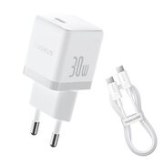 Incarcator priza Baseus - wall charger palm (p10111605213-01) - fast charger, cu cablu type-c la type-c, 30w, 5v/3.0a, 1m - moon white