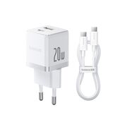Incarcator priza Baseus - wall charger palm (p10111608213-01) - 2 in 1 fast charger, usb, usb-c, cablu USB type-c 1m, 20W - moon white