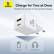 Incarcator priza Baseus - wall charger palm (p10111608213-01) - 2 in 1 fast charger, usb, usb-c, cablu USB type-c 1m, 20W - moon white
