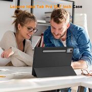 Husa pentru Lenovo Idea Tab Pro 12.7 inch cu functie wake-up/sleep si compartiment pentru stylus, tip stand - negru