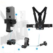 Ham Sport pentru Piept cu Suport pentru Cameră și Telefon – Compatibil GoPro, DJI, SJCAM, Telefoane 4-7", Negru