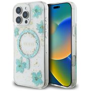 Husa premium pentru  iPhone 16 Pro Max compatibila MagSafe Guess Luxury Series - Turcoaz