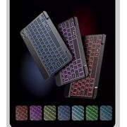 Husa pentru Samsung Galaxy Tab S10 FE 10.9 cu tastatura iluminata wireless detasabila RGB 7 lights, Bluetooth, USB Type-C, functie stand si slot stylus + mouse wireless iluminat LED, negru