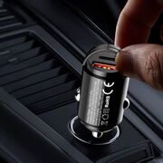 Incarcator Auto Mini 48W Fast Charge QC și PD – USB-C & USB-A, Carcasa Metalica, Negru
