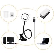 Lampa LED Inelara cu Brat Flexibil si Clema pentru prindere – 3 Culori de Lumina, 10 Niveluri de Intensitate, Control pe Fir, Alimentare USB, Negru