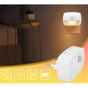 Lampă de Veghe LED cu Senzor de Mișcare pentru Priză EU – 3 Culori de Lumină, Comutator Automat, Alb