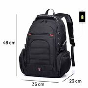 Rucsac Business & Travel cu Port USB și Jack – 35L, Laptop 15”, Impermeabil, Compartiment Antişoc, Negru