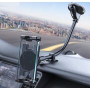 Suport Auto Universal pentru Telefon și Tabletă 4–13” – Braț Lung 20 cm, Montaj pe Parbriz sau Bord, Reglabil 360°, Negru
