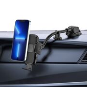 Suport Auto cu Brat Lung pentru Telefon 25.5 cm – Montaj pe Parbriz sau Bord, Cap Rotativ 360°, Reglabil, Negru