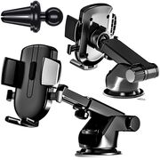 Suport Auto pentru Telefon 3 in 1 cu Brat reglabil telescopic, pentru bord, parbriz sau grila ventilatie, prindere automata - negru
