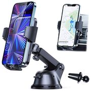 Suport Auto pentru Telefon 3 in 1 cu Brat reglabil telescopic, pentru bord, parbriz sau grila ventilatie, prindere automata - negru