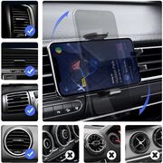 Suport Auto pentru Telefon 3 in 1 cu Brat reglabil telescopic, pentru bord, parbriz sau grila ventilatie, prindere automata - negru