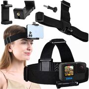 Suport Sport 2-în-1 pentru Cap sau Cască – Compatibil cu Telefoane 4–7" și Camere de Acțiune GoPro, DJI, SJCAM, Eken – Reglabil, Negru