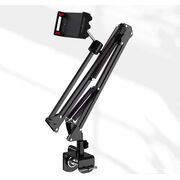 Suport reglabil pentru birou, compatibil cu telefoane si tablete de 4”–11”, brate extensibile, cap rotativ 360°, design compact - negru