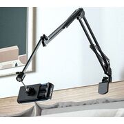 Suport reglabil pentru birou, compatibil cu telefoane si tablete de 4”–11”, brate extensibile, cap rotativ 360°, design compact - negru