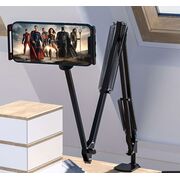 Suport reglabil pentru birou, compatibil cu telefoane si tablete de 4”–11”, brate extensibile, cap rotativ 360°, design compact - negru
