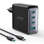 Incarcator GaN 3 x USB Type-C, 1 x USB, Super Fast Charge JoyRoom, 100W + cablu USB-C la USB-C 1.2m JR-TCG04