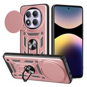Husa pentru  Xiaomi Redmi Note 14 Pro 4G Ring Armor Kickstand Tough Rugged Cover cu protectie camera, Roz
