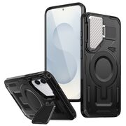 Husa pentru  Samsung Galaxy S25 Edge compatibla MagSafe, Rugged Shockproof Magnetic, Camera Cover, Built-in Kickstand - Negru