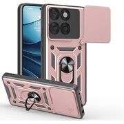Husa pentru  Motorola Edge 60 Fusion Ring Armor Kickstand Tough Rugged Cover cu protectie camera, Roz