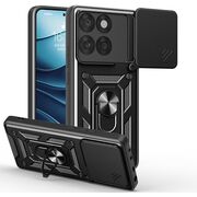 Husa pentru  Motorola Edge 60 Fusion Ring Armor Kickstand Tough Rugged Cover cu protectie camera, Negru