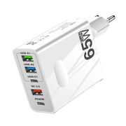 Set Incarcator priza 65W Fast Charge cu 5 porturi, 3 x USB 3.0, 2 x USB Type C, compatibil telefoane si tablete + cablu incarcare USB Type-C la USB Type-C 1m, alb