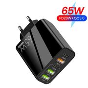 Set Incarcator priza 65W Fast Charge cu 5 porturi VPower, 3 x USB 3.0 QC 3.0,, 2 x USB Type C PD 20W, compatibil telefoane si tablete + cablu incarcare USB Type-C la USB Type-C 1m, negru