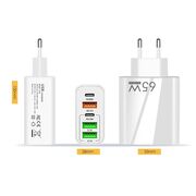 Set Incarcator priza 65W Fast Charge cu 5 porturi VPower, 3 x USB 3.0 QC 3.0,, 2 x USB Type C PD 20W, compatibil telefoane si tablete + cablu incarcare USB Type-C la USB Type-C 1m, alb