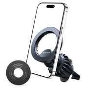 Suport Grila Ventilatie pentru Telefon, Magnet N52, Compatibil MagSafe + 2 Inele Metalice - Techsuit AirFix (S1) - Negru