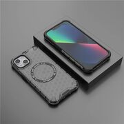Husa pentru  iPhone 13 Cyber Shield Bumper, Compatibila MagSafe, Antishock reinforced corners si margini intarite - Negru