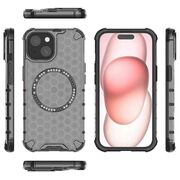 Husa pentru  iPhone 15 Cyber Shield Bumper, Compatibila MagSafe, Antishock reinforced corners si margini intarite - Negru