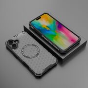 Husa pentru  iPhone 16 Cyber Shield Bumper, Compatibila MagSafe, Antishock reinforced corners si margini intarite - Negru