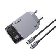 Incarcator USB, 2x Type-C, GaN, Fast Charging, 65W, 3A, PD3.0, QC4.0 - Ugreen Nexode Pro X755 (25871) - Grey
